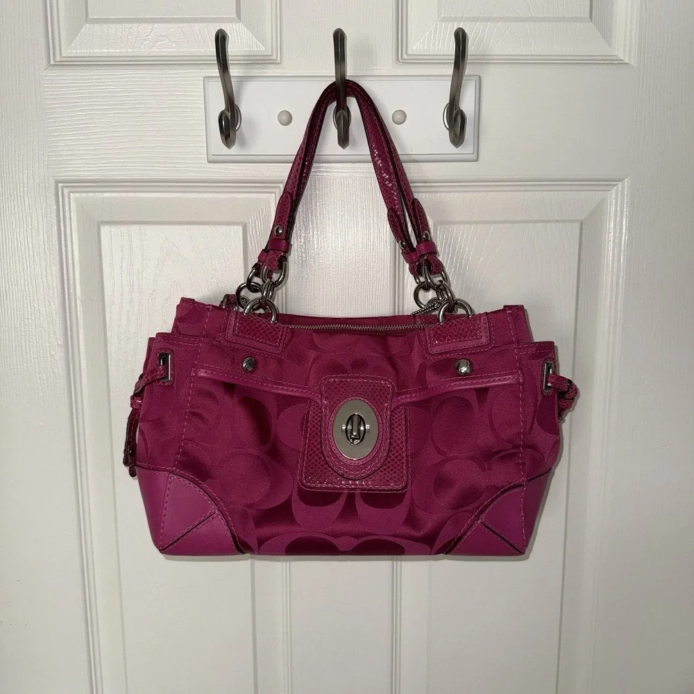 COACH Peyton Tote Bag Purse Signature Hot Pink Y2K Snakeskin Embossed Leather
